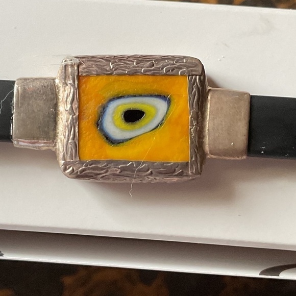 NWOT Sterling Silver Silikone Band Yellow Eval Eye Glass Unisex Bracelet - Picture 3 of 8